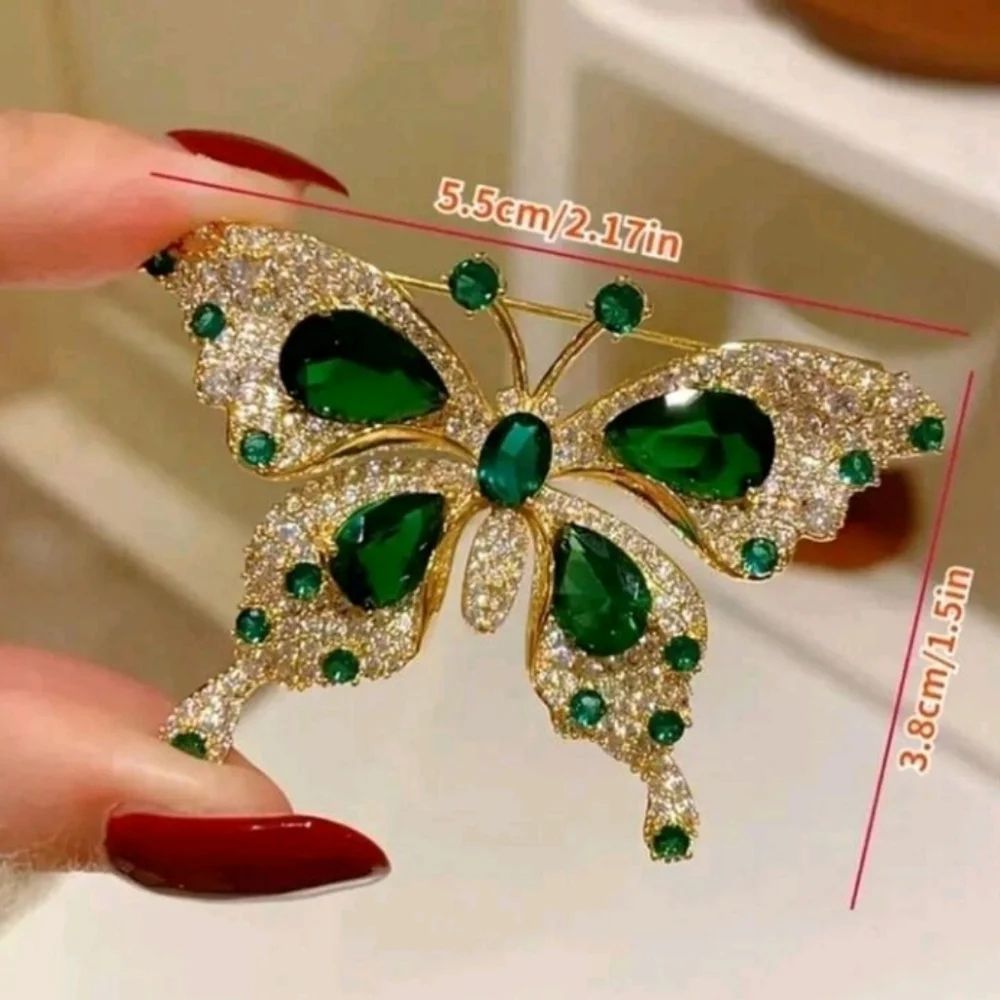 Elegant Green and Gold Butterfly Brooch Pin